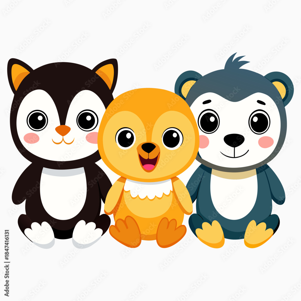 Fototapeta premium “Cute Cartoon Animals Set Adorable Baby Forest Animals Vector Illustration”