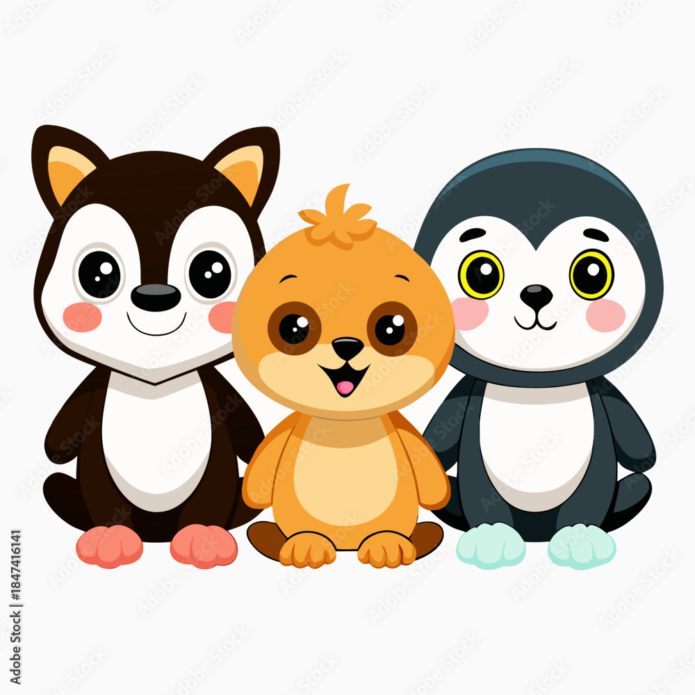 Obraz premium “Cute Cartoon Animals Set Adorable Baby Forest Animals Vector Illustration”