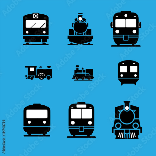 Vintage and Modern Train Transportation Icon Set