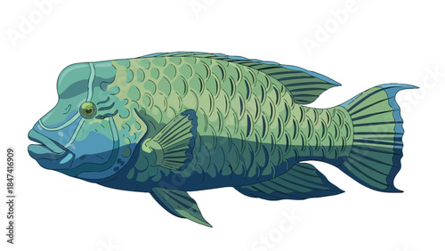 Stylized aquatic creature illustration with intricate scales and vibrant aquatic blue-green coloration captured in a dynamic profile view