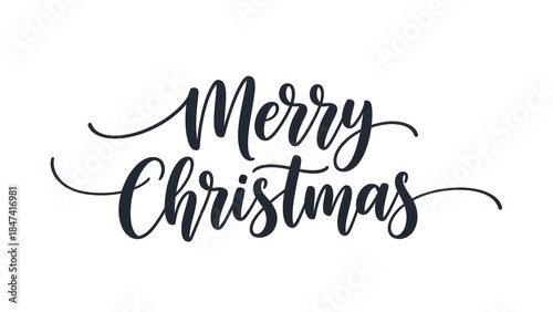 Merry christmas festive holiday greeting in elegant black cursive script isolated on white background
