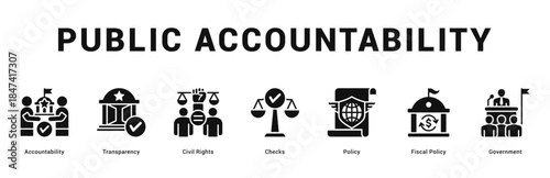 Public Accountability Modern and clean web banner illustration featuring thematic icons for visual communication