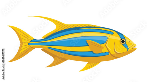 Vibrant yellow and blue striped fish illustration for marine life themes and aquatic exploration showcasing ocean biodiversity and underwater