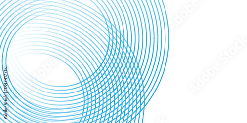 Abstract blue circle lines on white background. Geometric stripe line art design. Modern gradient lines pattern. Futuristic technology concept.