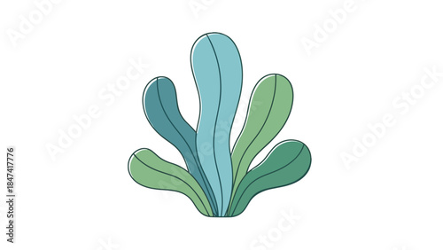 Stylized Aquatic Plant With Curving Fronds in Soothing Teal and Green Hues Isolated on White Background Minimalist Design