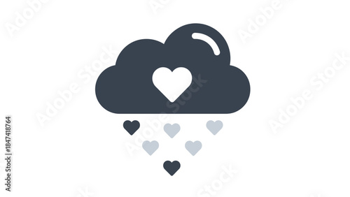 Minimalist Cloud with Heart and Rain Illustration Expressing Love and Compassion