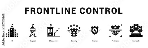 Frontline Control Modern and clean web banner illustration featuring thematic icons for visual communication