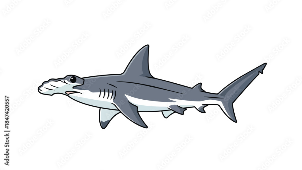 Naklejka premium Whimsical Hammerhead Shark Illustration Capturing the Essence of Marine Life in a Playful Style