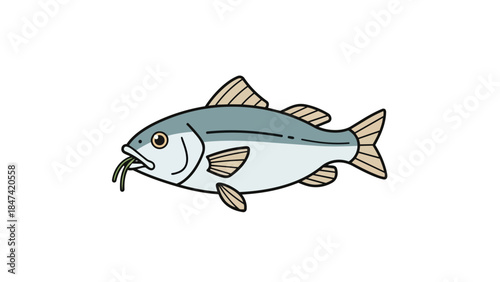 Charming Cartoon Fish Mid-Meal Enjoying a Luscious Bite of Greenery