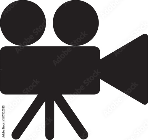 PrintSimple black silhouette of a vintage movie camera on a tripod