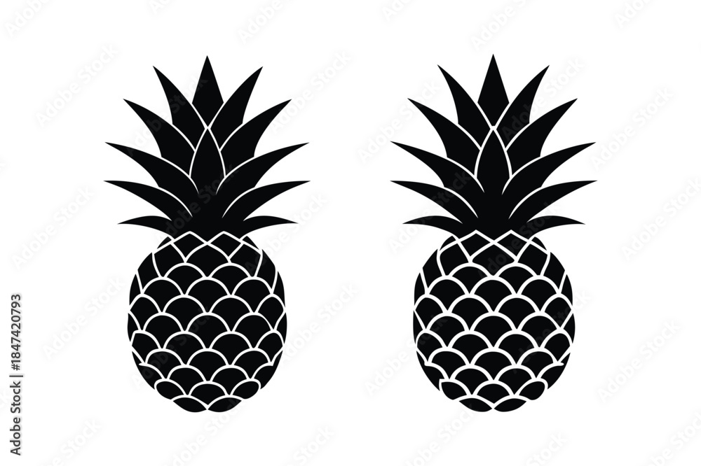Obraz premium Black Pineapple Silhouette Vector Set