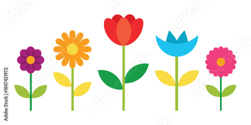 colorful flat flower illustration set with spring blooms nature garden floral decoration and plant design