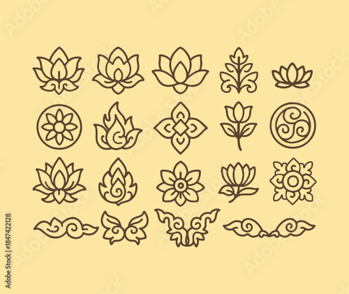 Thailand flower ornament. traditional Thai flower art