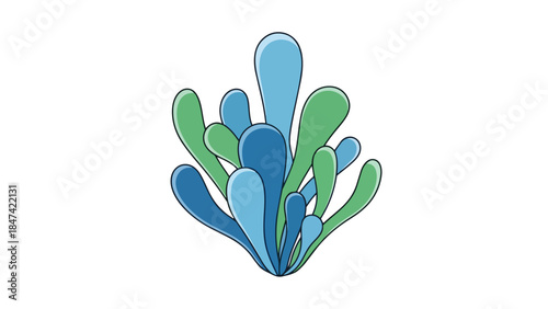 Vibrant abstract depiction of aquatic flora resembling flowing underwater plants in shades of blue and green