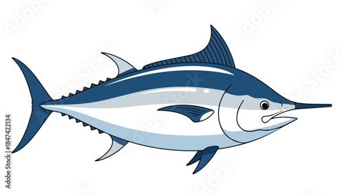 Dynamic illustration of a majestic blue marlin with sleek fins and a pointed bill, captured in a simple cartoon style