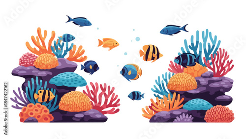 Vibrant underwater coral reef ecosystem teeming with colorful marine life and diverse aquatic flora and fauna