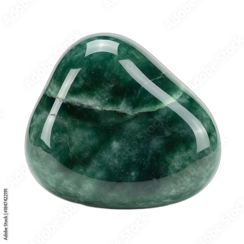 Smooth polished deep green aventurine gemstone tumbled stone on a pure on transparent background