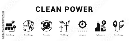 Clean Power Modern and clean web banner illustration featuring thematic icons for visual communication