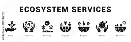 Ecosystem Services Modern and clean web banner illustration featuring thematic icons for visual communication