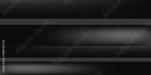 Black Studio background. Black Background Empty Room Studio with table. Empty room with light shadow. Space for selling products on the website. Vector illustration.