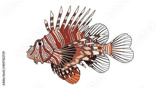 Striking and Vivid Artistic Depiction of a Lionfish with Elegant Fins and Distinctive Striped Pattern