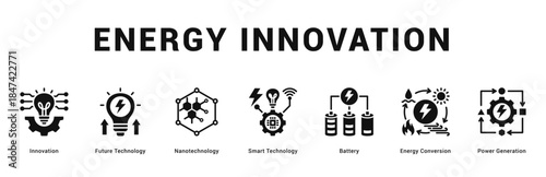 Energy Innovation Modern and clean web banner illustration featuring thematic icons for visual communication