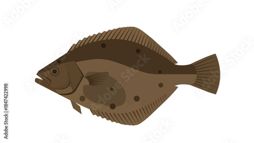Stylized flatfish illustration isolated on a white background rendered in earthy tones with distinct spotted patterns