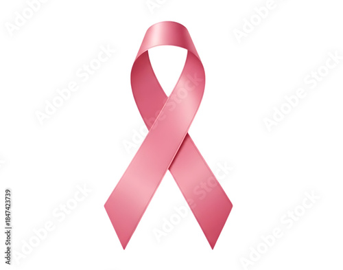 Pink awareness ribbon isolated on a transparent background, symbolizing breast cancer support.