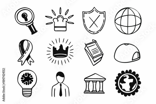 Collection of business and legal concept icons hand drawn
