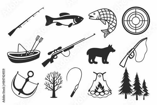 Collection of fishing and hunting icons