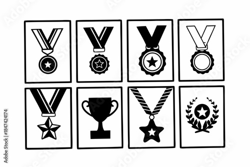 Collection of award and medal icons with trophy and star symbols