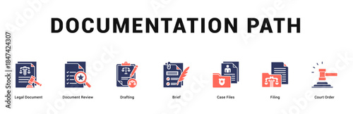 Documentation Path Modern and clean web banner illustration featuring thematic icons for visual communication