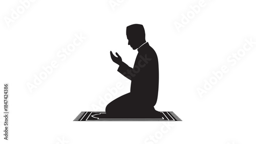 A beautifully crafted silhouette of a grand mosque, featuring multiple domes and minarets, set against a clean white background, perfect for Islamic cultural and religious themes