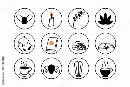 Set of 12 mindfulness in daily life icons