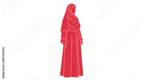 Illustration of a woman wearing a traditional hijab and modest Islamic clothing, symbolizing cultural identity and faith