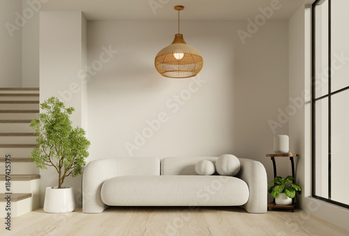 Interior design inspiration for modern living spaces with unique light fixtures. 3D render illustration