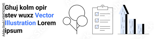 Business planning, goal setting, progress tracking, corporate growth, report analysis, task management. Checklist, balloons and bar chart. Business planning and goal setting concept