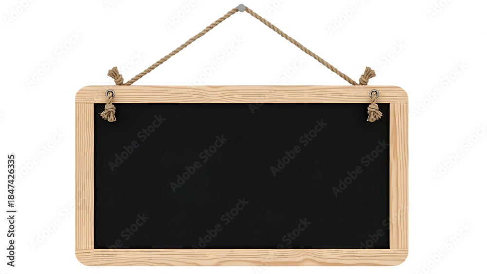 Obraz premium Blank Wooden Framed Hanging Chalkboard Sign Isolated on Transparent Background