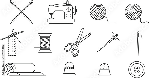 Sewing and tailoring tools and supplies icons