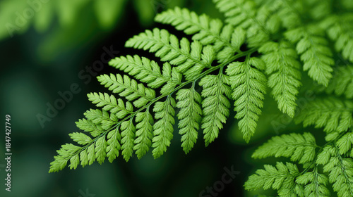 Lush green fern frond with detailed pinnate leaves, natural calm