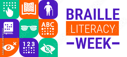 Braille Literacy Week Geometric shape pattern background, banner, card or poster design template is observed every year during January, to raise awareness about the mission. Vector illustration.