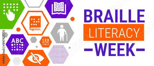Braille Literacy Week background, banner, card or poster design template is observed every year during January, to raise awareness about the mission. Vector illustration.