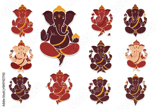 Illustrations of Lord Ganesha, Symbol of Wisdom and Prosperity