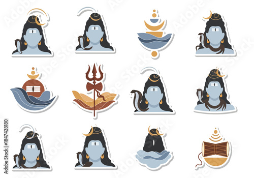 Elegant Lord Shiva Icons Set Spiritual Hindu Art for Meditation and Design