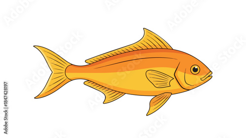 Vibrant aquatic illustration of a golden fish swimming gracefully through clear waters, showcasing its beautiful scales and fins in a simple,