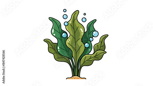 Vibrant cartoon aquatic plant with rising bubbles an engaging illustration for nature themes