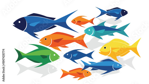 Vibrant School of Fish Illustrating Aquatic Diversity in a Dynamic Formation