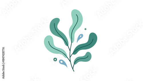 Stylized Aquatic Foliage with Delicate Water Droplet Accents on a Clean White Background