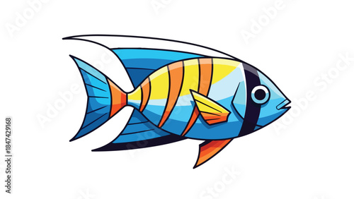 Vibrant Cartoon Tropical Fish Illustration with Striking Blue Yellow and Orange Color Scheme