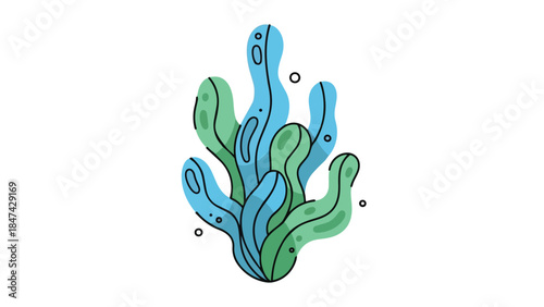 Whimsical Undersea Flora illustration featuring swaying aquatic plants in shades of blue and green against a clean white backdrop